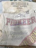 3 Pioneer seed corn sacks, one Hamilton Seed