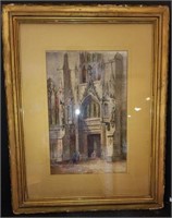 Large Watercolor Cathedral Scene