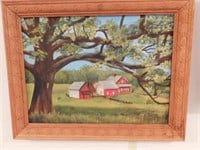 Oil farm scene, framed, painted by B.Beier, 19x15
