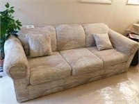 Three cushion sleeper sofa, woven tan and brown