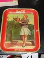 Vintage Coca Cola, 2 girls at car, tray, 13x10.5