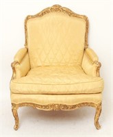 French Louis XV Bergere Gilt Wood Arm Chair