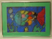Framed Painting on Board - Fish