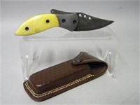 Hand Forged Damascus Knife w/ Leather Sheath