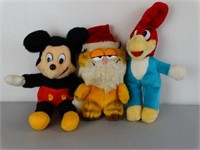 3 Vintage Plush Toys Mickey Mouse Woody & Garfield
