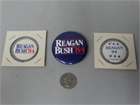 Lot of 3 Reagan / Bush 1984 Original Buttons