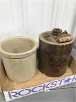 Brown crock jug w/ handle, unmarked crock,