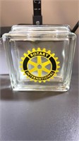 Rotary international glass block piggy bank