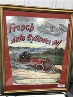 French Auto Cylinder Oil framed ad, 24.5 x 29.5