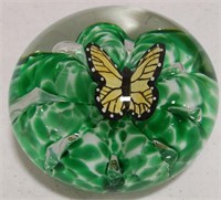 Bob St. Clair Paper Weight-dark green, butterfly
