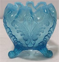 Fenton Blue opalescent Footed Rose Bowl