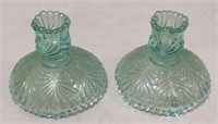 Pair of Green Fenton Glass Candlestick Holders
