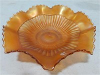 Double Flared Amber Carnival Glass Bowl
