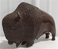 Wooden Carved Buffalo measures 6.5" tall by 9"