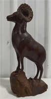 Wooden carved Ram measures approximately 15" talk