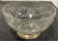 Clear Crystal Fruit Bowl w/ Sterling Base