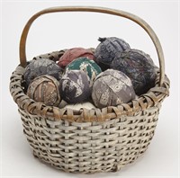Painted Basket with Rag Balls