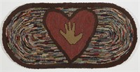 Hooked Rug with Hand in Heart