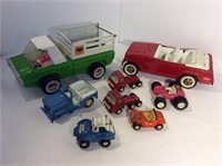 Vintage metal toy trucks and cars