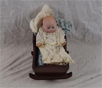 Antique German Doll In Bassinet Porcelain Head #16