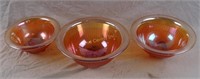 Orange Iridescence Glass Set Of 3 Bowls Carnival