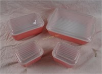 Set Of Pink Pyrex Refrigerator Dishes W/ Lids