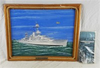 Uss Texas Signed Painting W/ Pamphlet