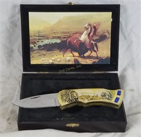 Ornate Native American Knife In Wood Display Box