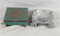 Aztek Stone & Brass Trinket Box & Marble Ashtray