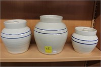 Set of 3 Crock Canisters (One lid is missing)