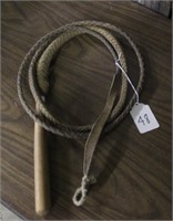 Hand Braided Leather Bull Whip with Wooden Handle