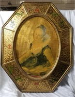 Large Ornate Painted Octagon Frame Art Lady Print