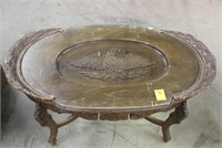 Vintage Wooden Coffee Table with Glass Top and