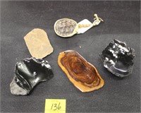 Petrified Wood Piece, Obsidian Stone (2), Turtle