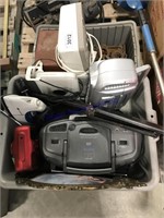 2 tubs--small home appliances, radios, hardware