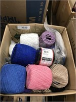 Box of crochet thread, yarn