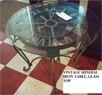 Wrought iron SUNDIAL table w glass top