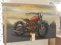 Metal art motorcycle on oil painting background