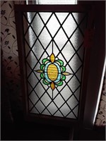 old leaded stained glass window - about 40" tall