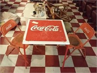 Coca Cola advertising table with 2 folding chairs