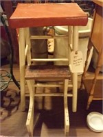 old red white kitchen stool w fold down step