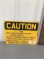 Caution tin sign, 14 x 10"
