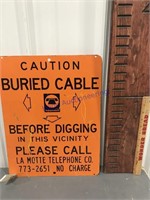 Caution Buried Cable tin sign, 13 x 17"