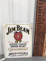 Jim Beam tin sign, 12.5 x 16"