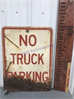 No Truck Parking metal sign, rusted, 24 x 18"