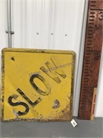 Slow metal sign, rusted, 24 x 24"