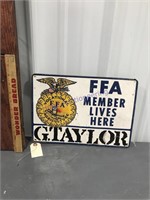 FFA Member Lives Here tin sign, 9.5 x 13.5"