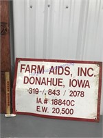 Farm Aids, Inc. tin sign, 16 x 23.5"