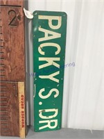 Packy's DR two-sided metal sign, 24 x 6"