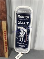 Morton Salt tin thermometer, 6 x 16"